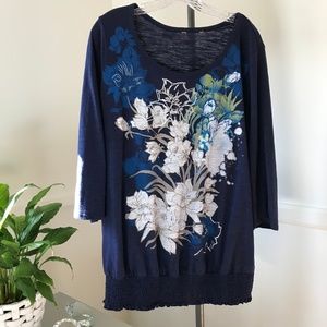 Navy Blue Tee-Shirt w/Stretchy Waist